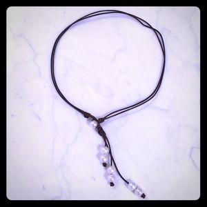Lariat Leather & Pearl Necklace